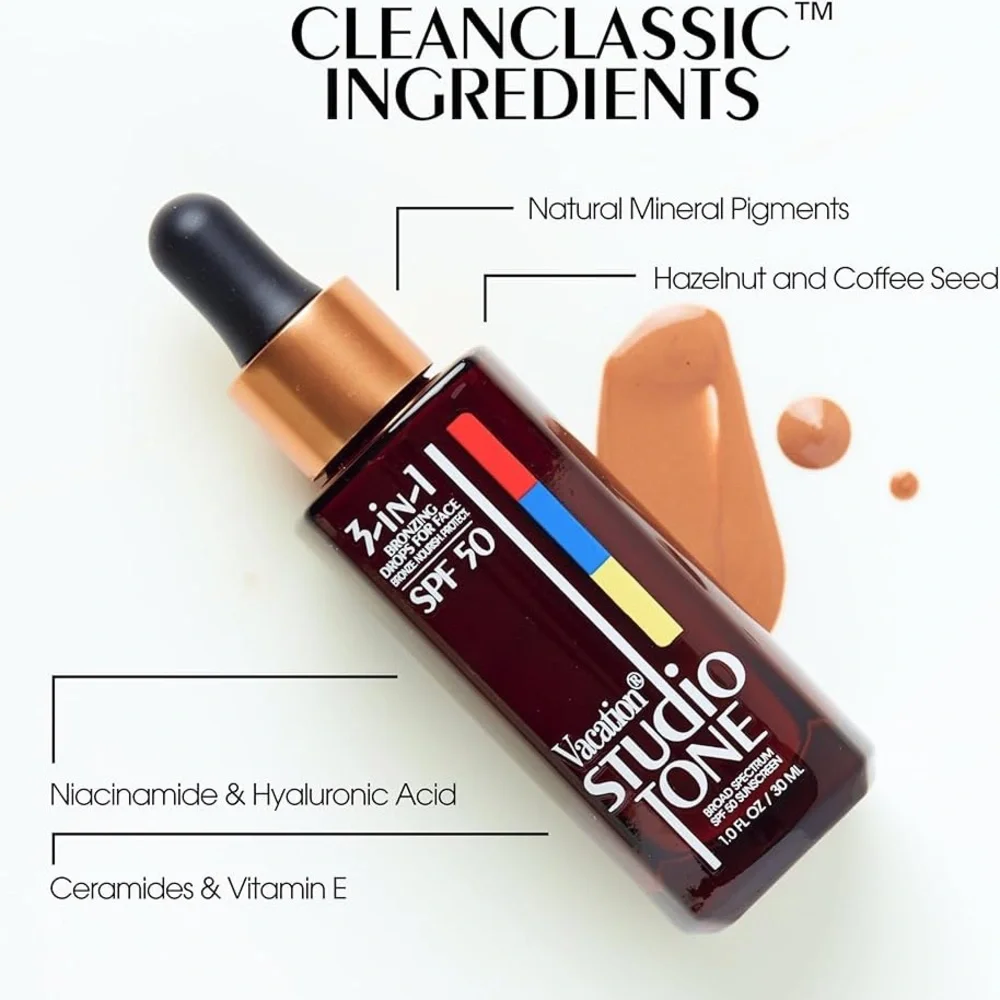 NIB Vacation Studio Tone 3-in-1 Bronzing Drops of the Face Sunscreen SPF50 1 FL - Picture 5 of 9